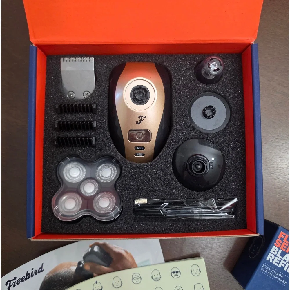 FREEBIRD Flex Series Head Shaver Mens Rose Gold Black Electric Grooming Kit